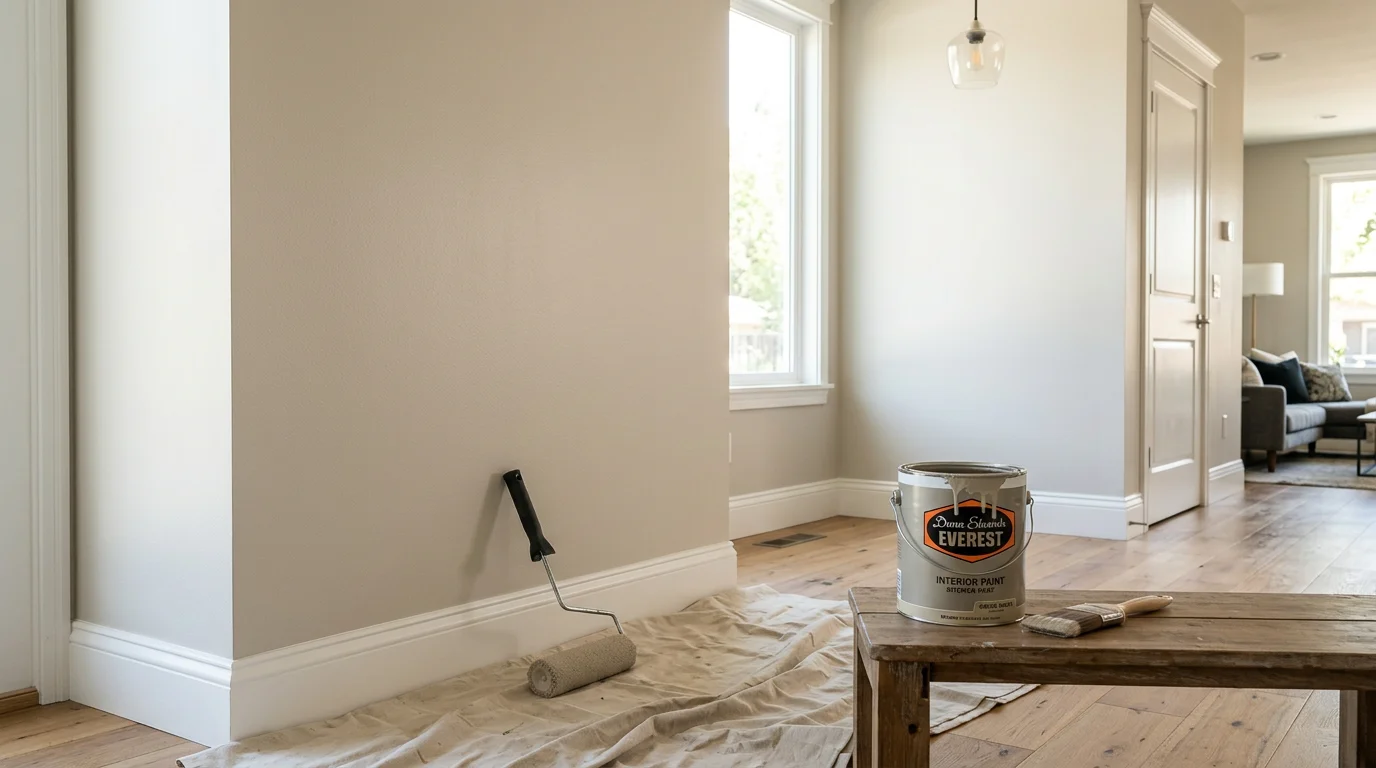 Professional painter applying fresh paint to interior wall with precision technique