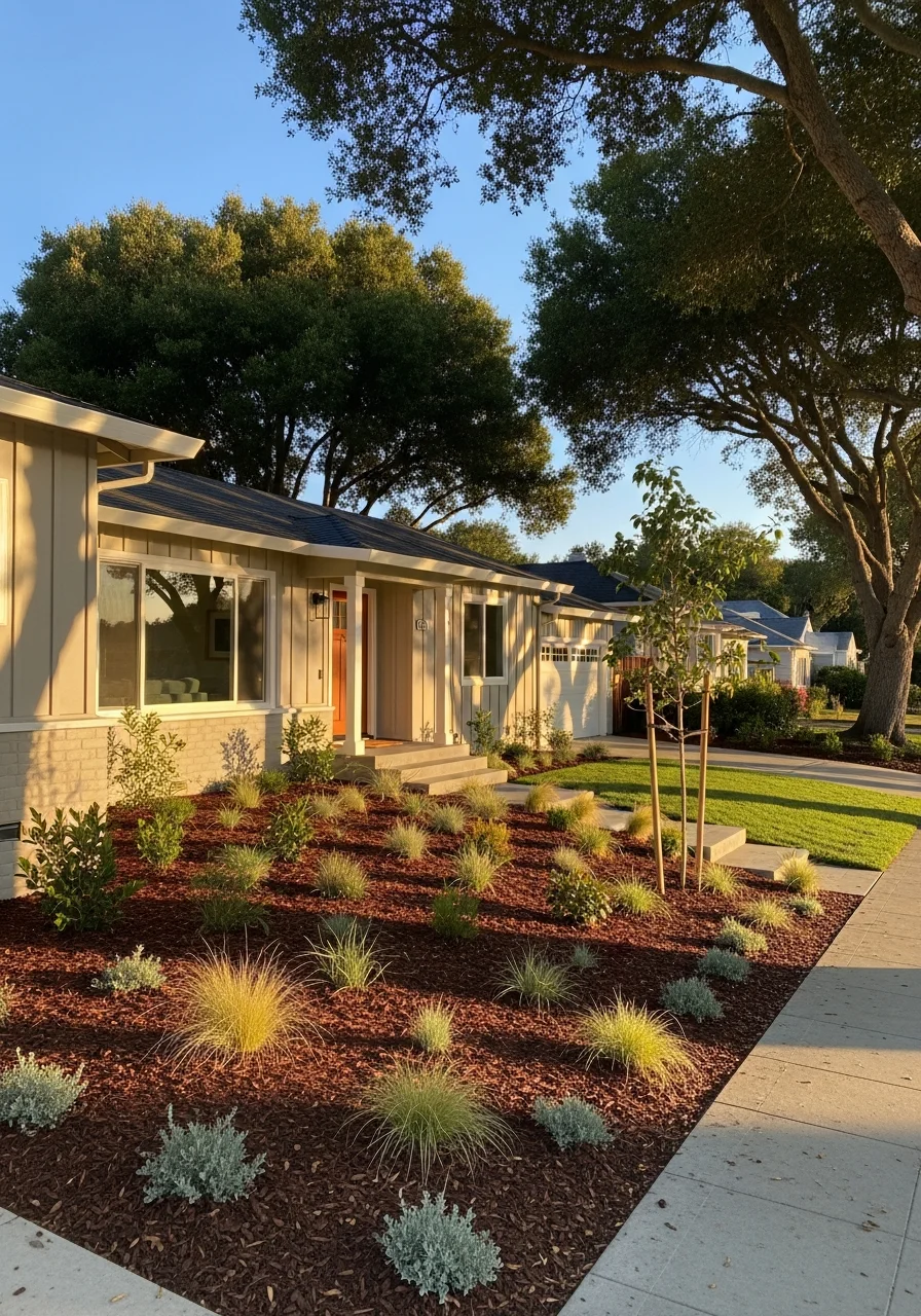 Redwood City home's front facade with updated landscaping and welcoming entrance.