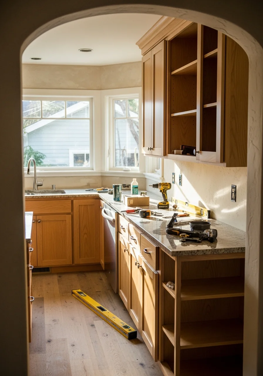 Interior kitchen remodel in San Carlos showing custom cabinetry and countertops