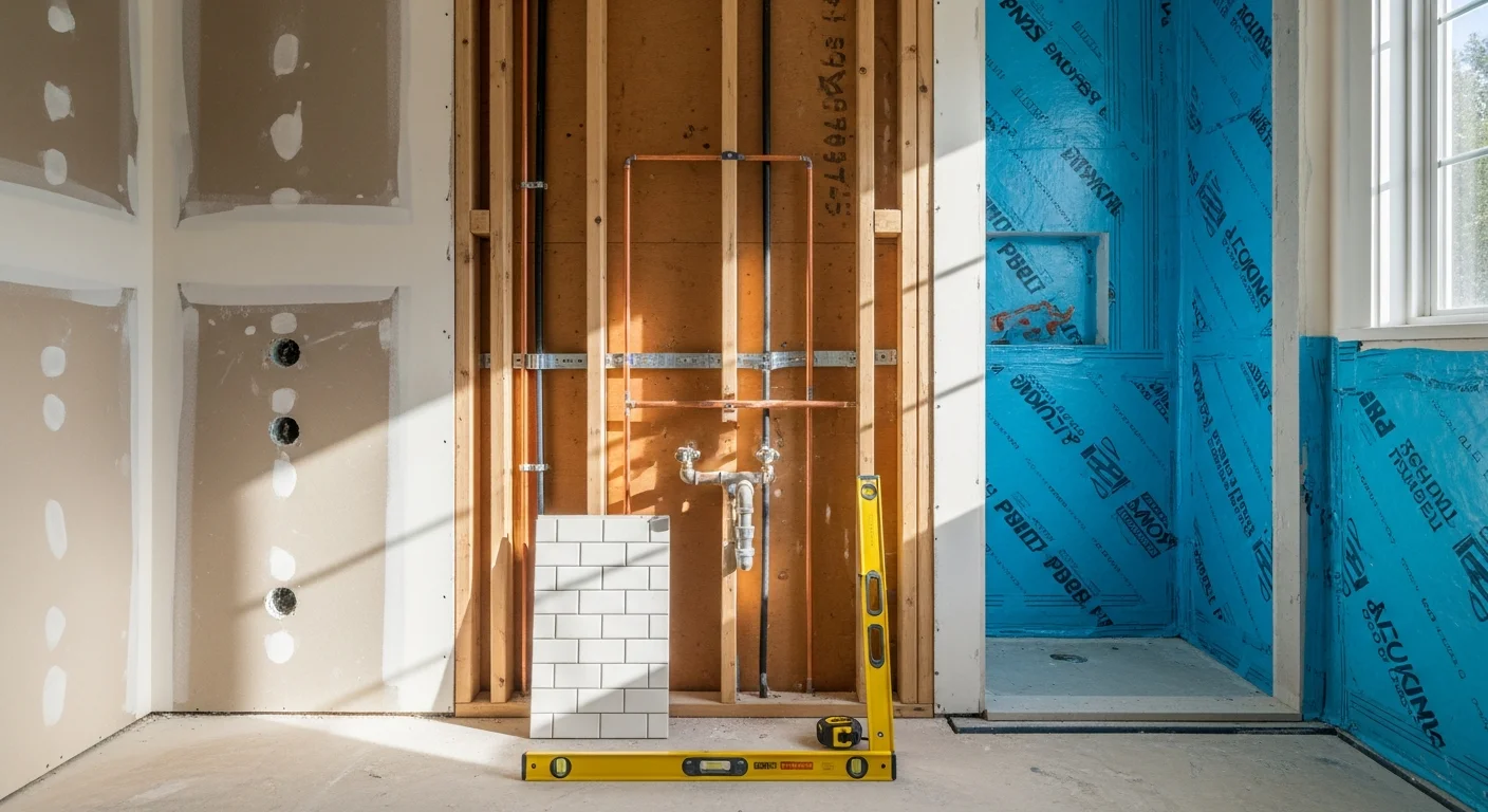 A fully remodeled bathroom in a Los Gatos home featuring new tile work, an updated vanity, and a frameless shower enclosure. The finished space reflects the clean, practical design GS Design and Build delivers for South Bay homeowners.