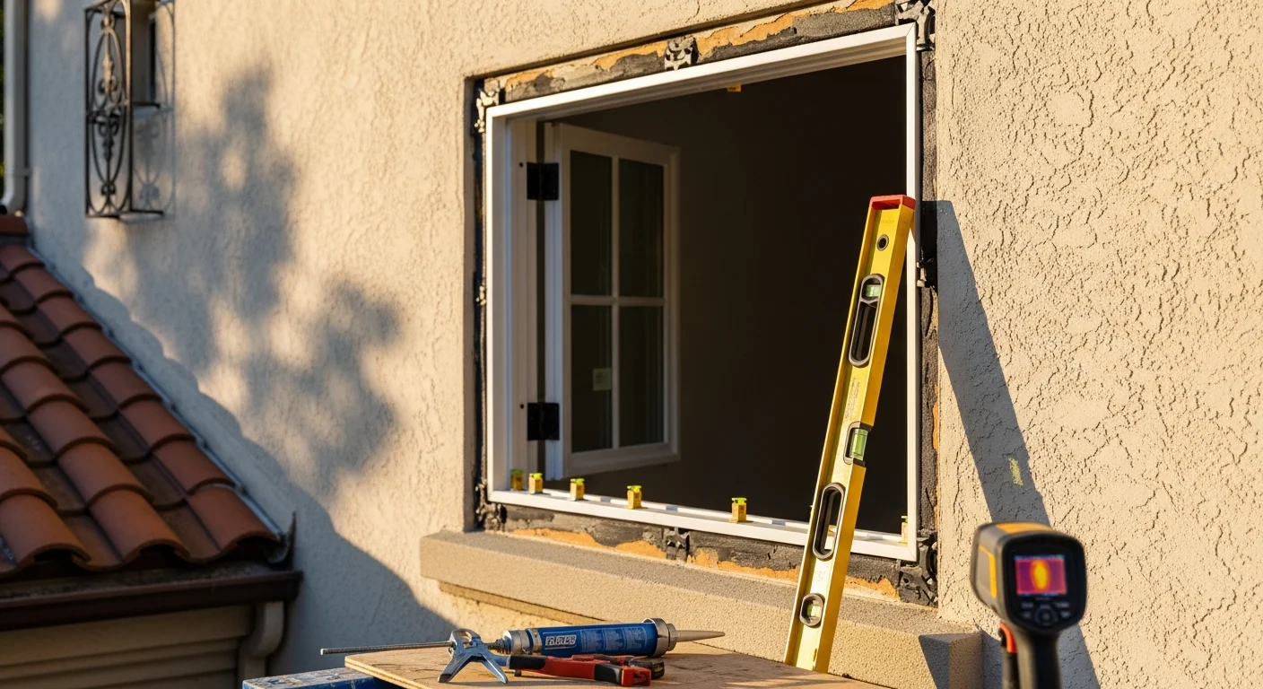 A Los Gatos home exterior showing newly installed replacement windows with clean frames and tight seals on a single-story residence. The updated windows complement the home's existing siding and trim as part of an exterior remodeling project by GS Design and Build.